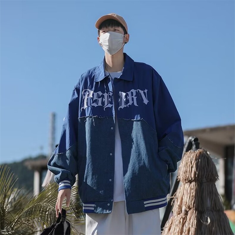 潮牌设计感拼接牛仔夹克春秋季情侣复古宽松休闲外套W4970-P62,男装夹克,星座512-2
