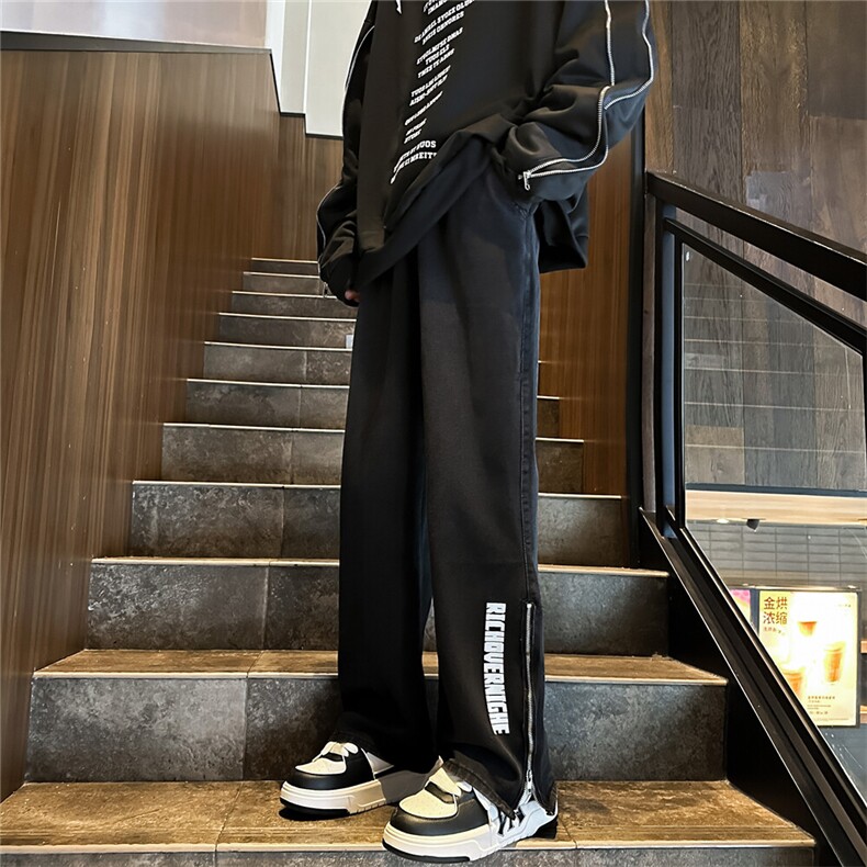 k1074-p55-控78 M-5XL 现货宽松拉链cleanfit牛仔裤马丁靴黑暗图片
