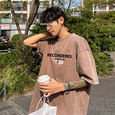 ！2025夏季新款男士潮流宽松水洗短袖T恤纯棉半袖XT148P35，男装T恤，电商B220