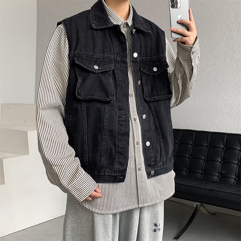 牛仔马甲男韩版潮流高街帅气2025秋夏季新款ins宽松外套W4706-P52图片