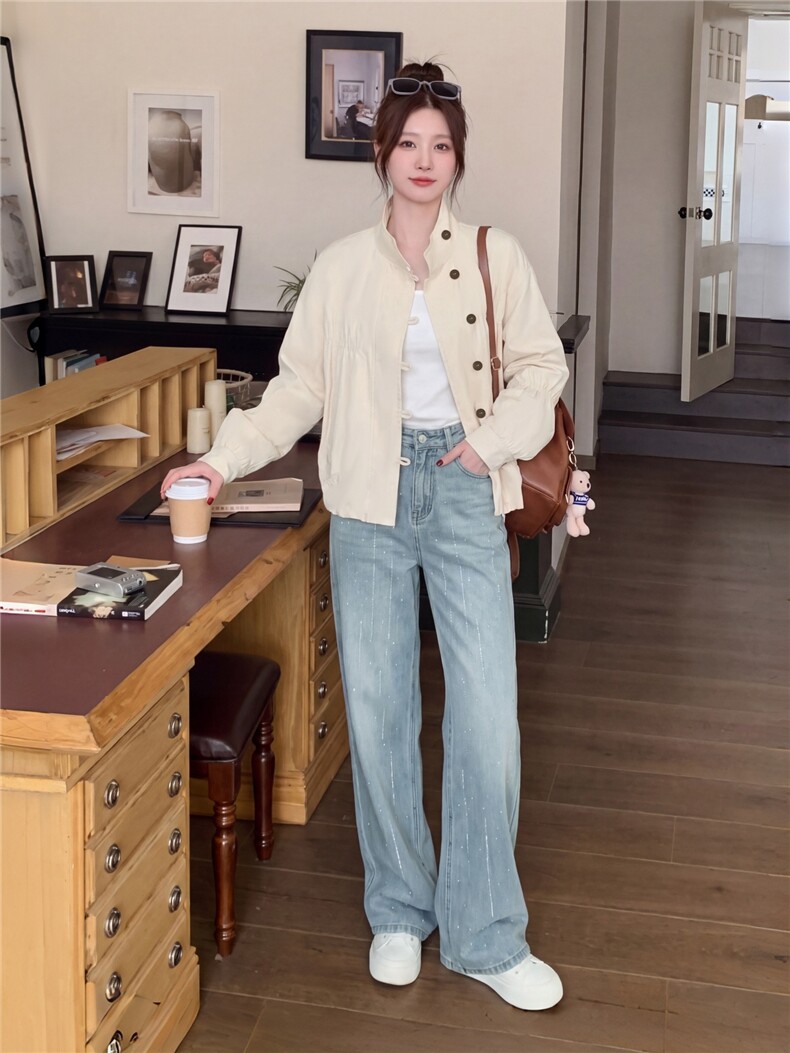 2026秋季新款设计感褶皱立领花苞外套女小个子夹克,女装短外套,