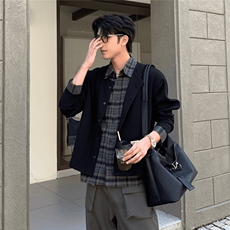 JK728-尺码S-2XL-特P68-现货5万件-假两件拼接新贵衬衫针织衫外套，男装衬衫，星座1811B