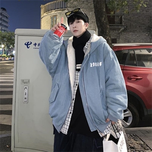 高品质休闲牛仔情侣连帽羊羔毛棉衣潮 A161-2-MY518-P145控165图片