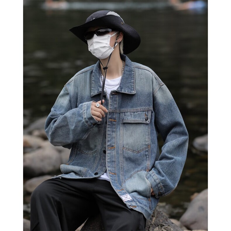 美式复古牛仔外套男春秋潮牌高街工装夹克DA021P70,男装夹克,星座1116-2