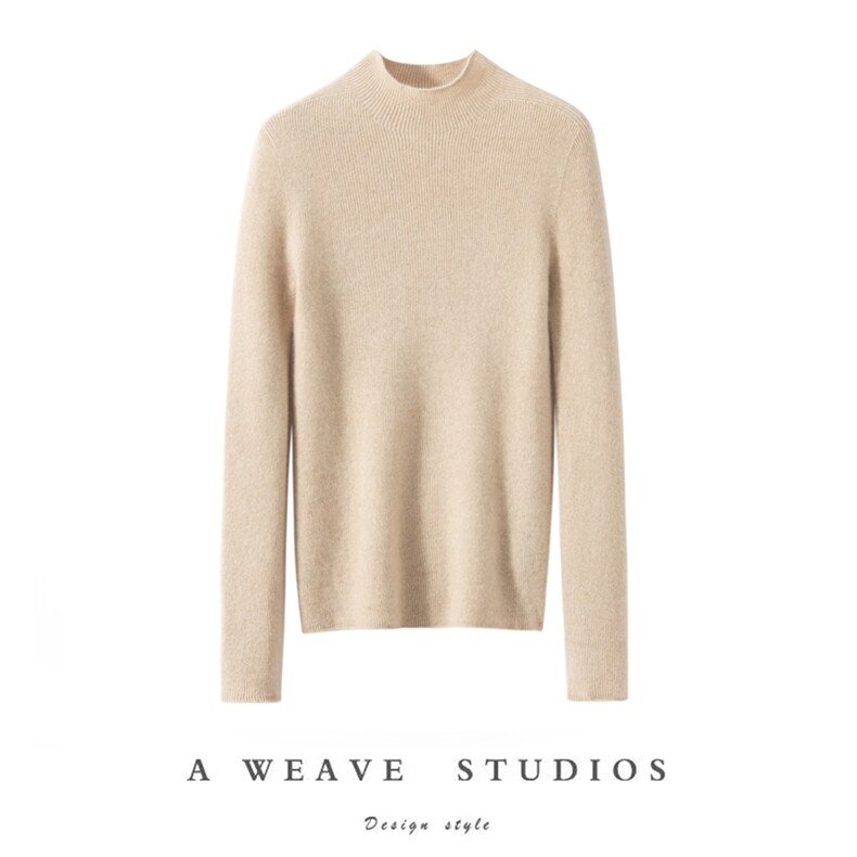 秋冬季新款舒适时尚百搭女士无缝坑条半高领羊绒衫，女装羊绒衫，泰盈纯羊绒