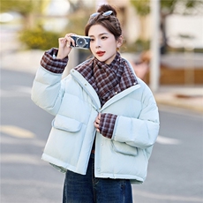 新款挂脖围巾加厚格纹拼接羽绒服2025年冬季时尚潮流，女装羽绒服，鑫鑫美