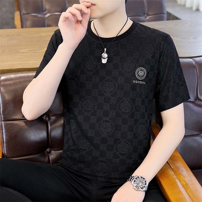 夏季薄款男士圆领短袖t恤时尚休闲2023新款打底衫修身上衣服体恤,男装T恤,电商B212（原钱塘6029）