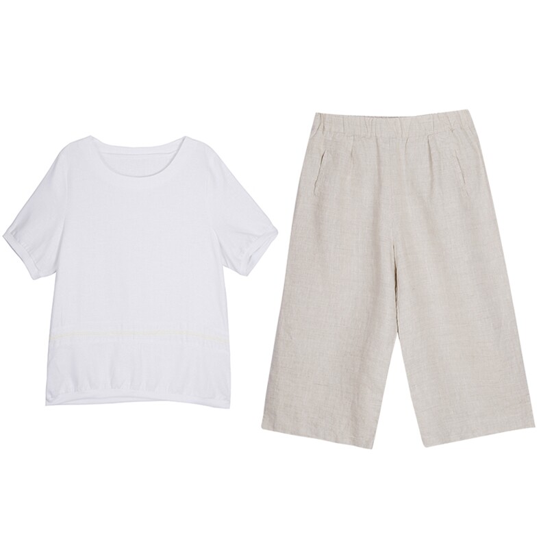 2021年夏新款套装休闲大码宽松女套装3991-2款麻棉套装,女装套装/套裙,秋牧寒烟