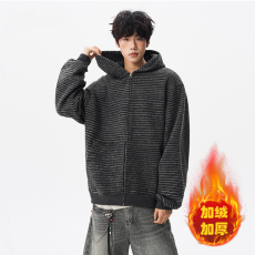 网图-条纹开衫加绒加厚卫衣男xh165-特p60加绒xh165jr-特p75，男装卫衣，电商B367