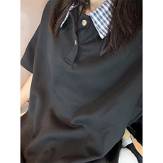 假两件格子拼接T恤夏季美式潮牌短袖POLO衫翻领上衣T3640-特价P29，男装T恤，电商A007