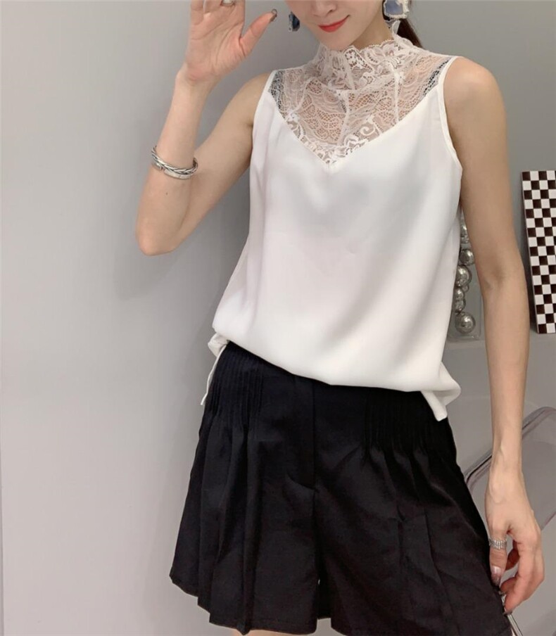 蕾丝拼接醋酸面料背心打底，女装背心吊带，帝瀛 DY