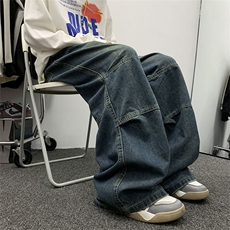 水洗做旧阔腿牛仔裤男秋季美式复古潮牌宽松直筒休闲裤K7531-P43，男装牛仔裤，星座512-3