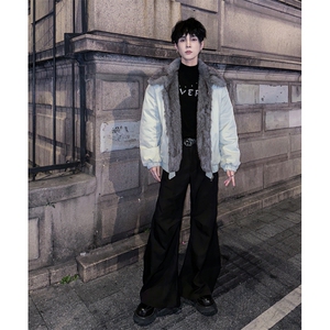 做旧座山雕解构毛领棉服男女冬季高级感保暖加厚情侣棉衣外套图片