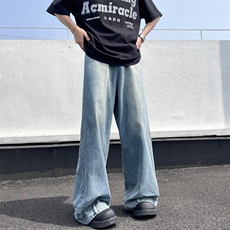 倒装牛仔裤男女美式宽松复古水洗潮牌设计感阔腿长裤N80500-p50，男装牛仔裤，星座1008