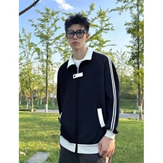 抖音得物品质秋冬美式高街重磅结构拼接织带翻领卫衣夹克外套W113，男装夹克，电商A486-1