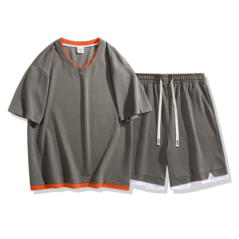 夏季运动套装日系白底休闲百搭时尚短套装CK2410+TC3138-P59控89,男装休闲套装,星座717