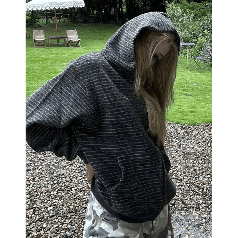 美式复古条纹拉链开衫连帽卫衣男女宽松休闲百搭情侣外套WA231，女装短外套，星座1116A（原606A-3）