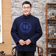 高品质羊毛呢加绒情侣装唐装外套中老年生日过寿婚礼服爷爷奶奶装，男装民族服装，钱塘723