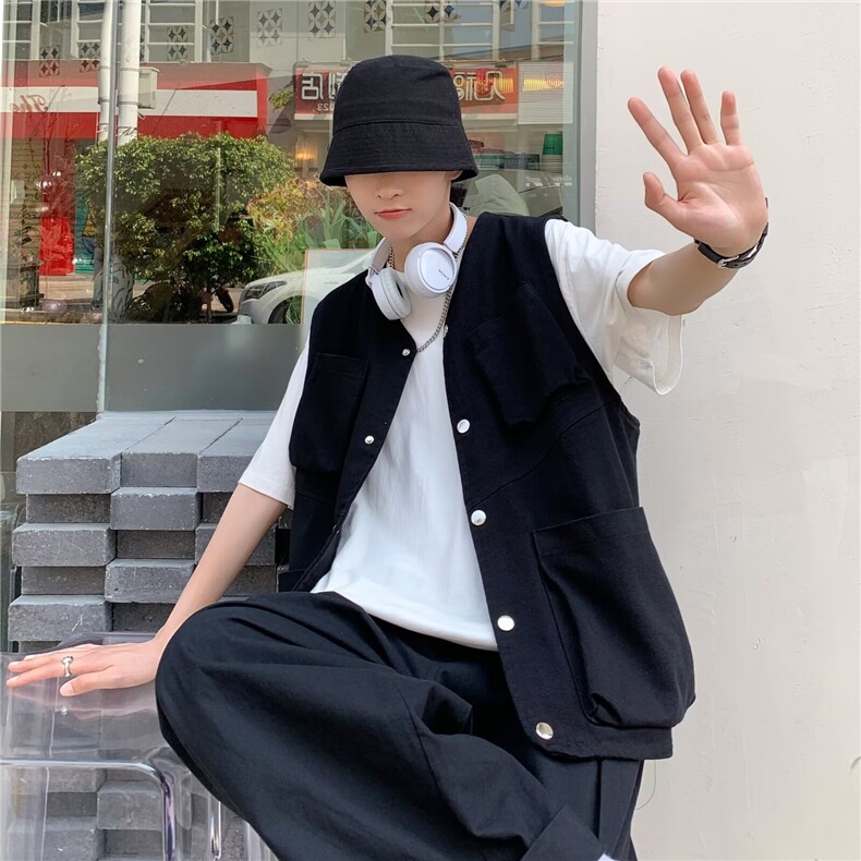 现货日系复古宽松工装马甲多口袋户外机能男女生同款露营战术背心,男装背心/马甲,星座1013