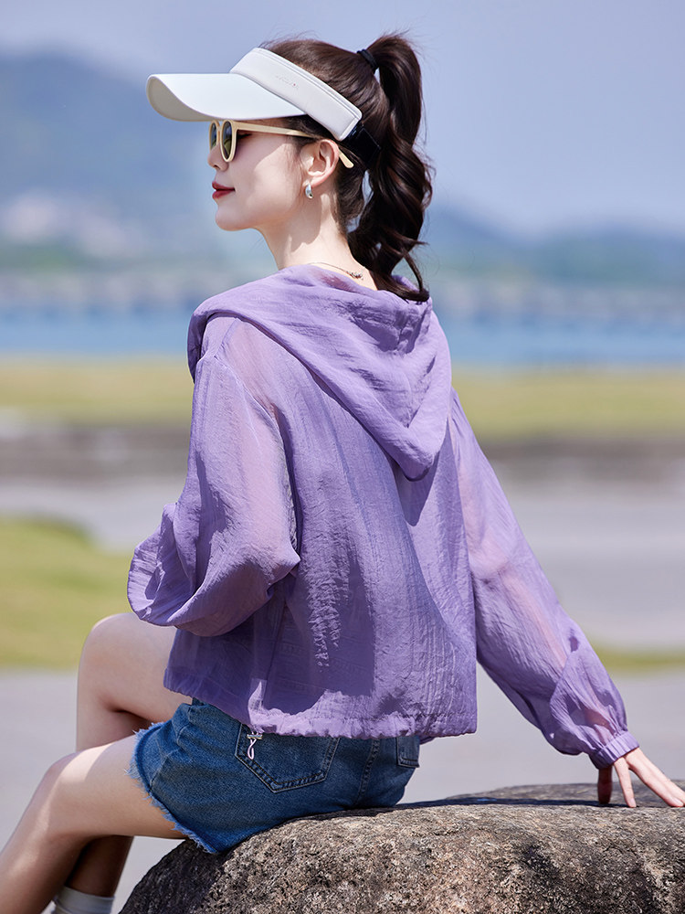 衣女新款薄款透气轻薄连帽开衫多巴胺外穿通勤外套女2026夏季外套,女装防晒衣,靓衣阁
