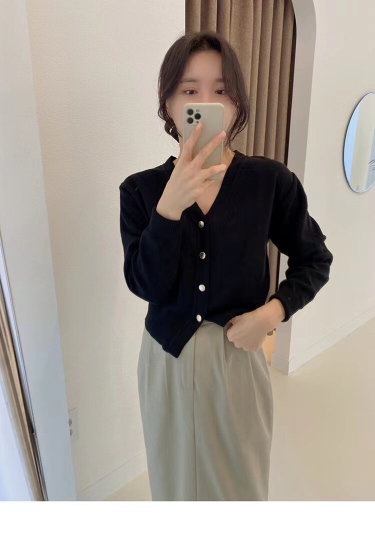 v领短款针织开衫女羊毛慵懒风设计感羊绒毛衣外套内搭打底衫上衣,针织衫/毛衣,雪真羊绒