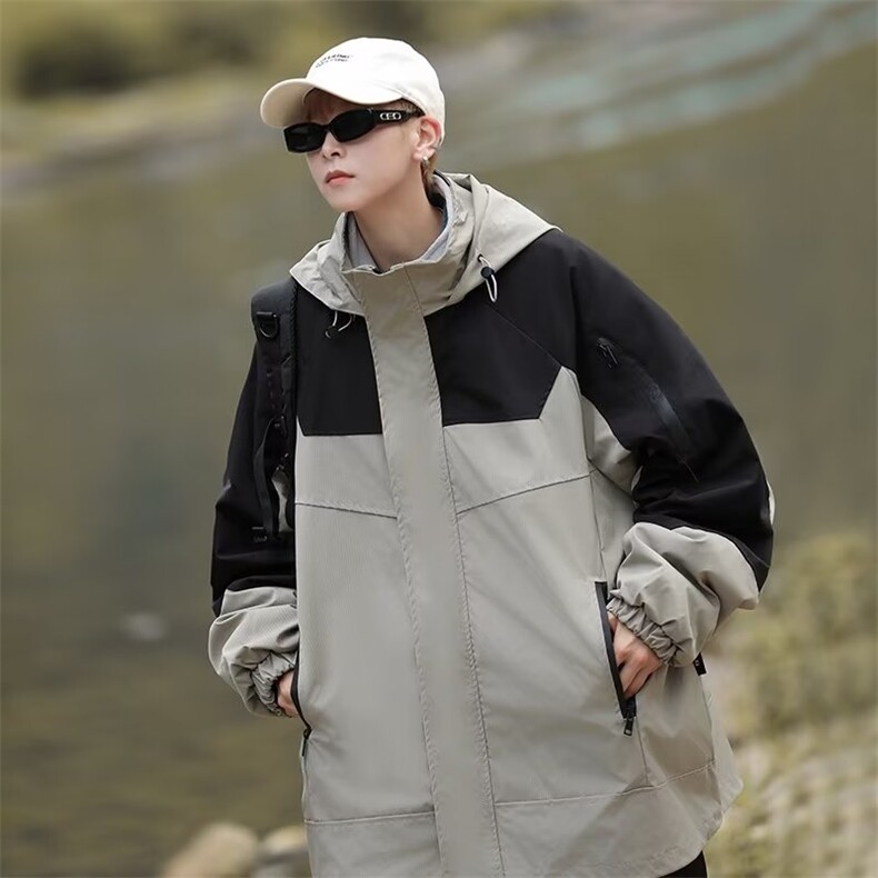 宽松连帽登山服潮流户外机能冲锋衣外套男女防风夹克上衣-F773图片