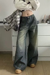 【网图】B221美式ins高街重工艺宽松微喇牛仔裤LK24391-特P52控88图片