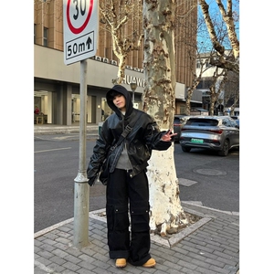 美式复古港风皮衣外套新款街头pu皮夹克男宽松513APY2434P68图片