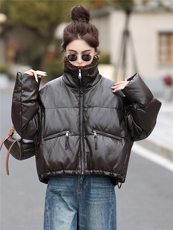 高端柔软蛋白皮白鸭绒羽绒服女仿羊羔毛大翻领皮衣2025冬新款，女装羽绒服，意芙