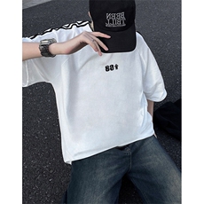 可48小时发货支持抖音得物来样二开重磅美式高街纯棉织带短袖T恤，男装T恤，电商A486