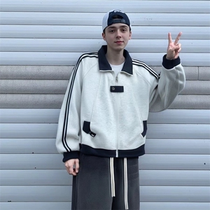 抖音得物品质秋冬美式高街重磅结构拼接织带翻领卫衣夹克外套W113图片