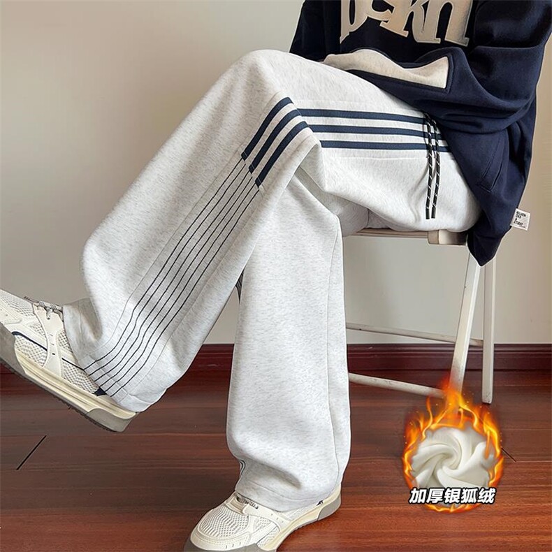 保暖银狐绒华棉三条杠男400g重磅休闲卫裤K25089J加绒-特P40控78，男装休闲裤，电商A001