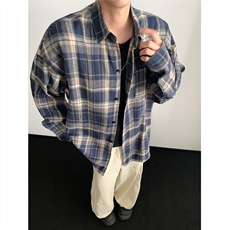 现货~格子大码长袖衬衫C5886/特P23藏，男装衬衫，电商A094