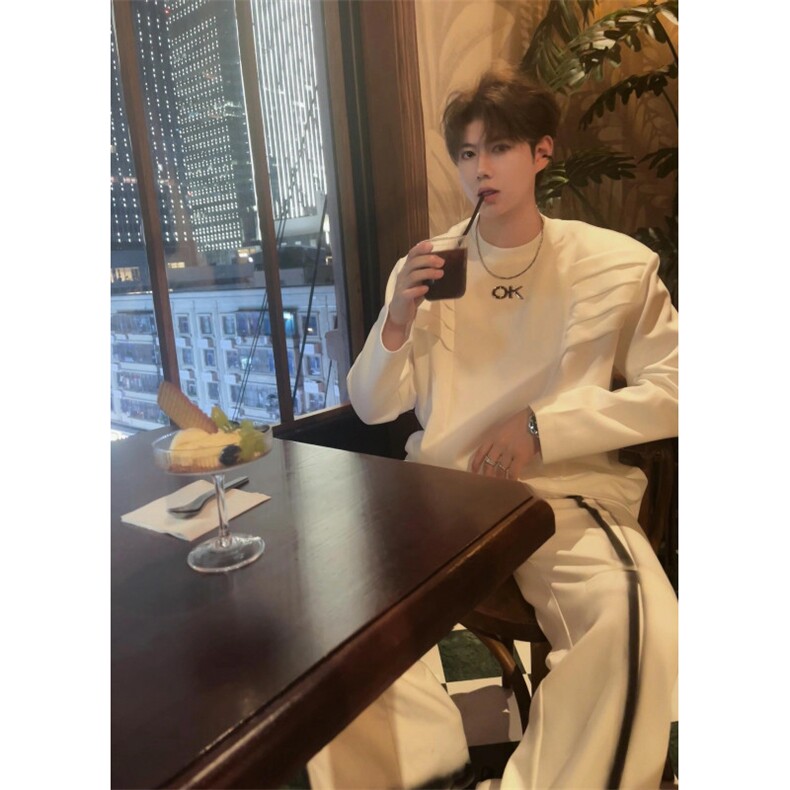 cleanfit垫肩解构卫衣男款春秋长袖t恤小众设计感发型师潮牌男装,男装T恤,星座715-7