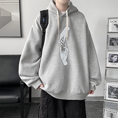 WY2147-P35加绒款-P40纯棉连帽卫衣男大码运动帽衫宽松薄外套男，男装卫衣，电商A040