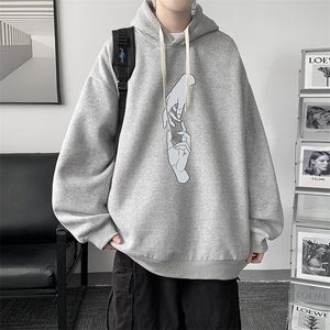 WY2147-P35 加绒款-P40 纯棉连帽卫衣男大码运动帽衫宽松薄外套男图片