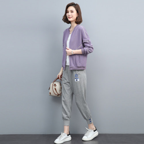 休闲运动套装女2023年新款春秋洋气中年妈妈时尚减龄卫衣裤两件套,女装套装/套裙,依恋蒂丝