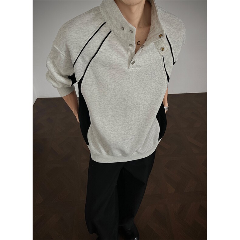 WY2027-P60控98400克秋季立领拼接套头卫衣男潮牌宽松外套,男装卫衣,电商A058-1（原电商C417）
