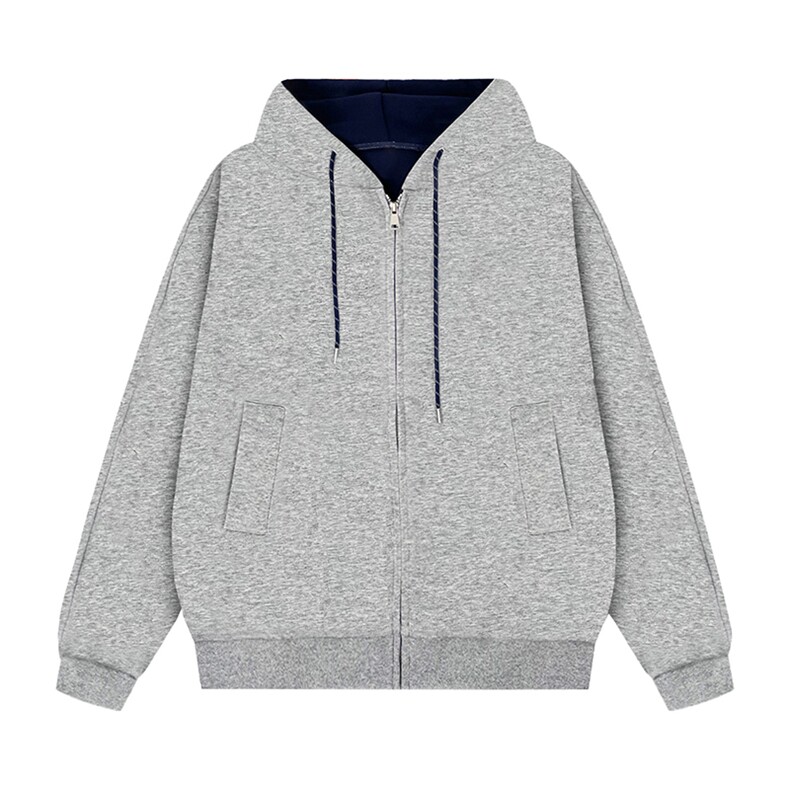 抖音得物二开美式高街重磅结构双层撞色连帽卫衣开衫外套W116，女装短外套，电商A486-1