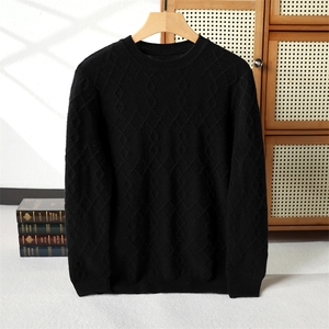 新款男士羊绒套头毛衣品质加厚保暖圆领针织衫时尚百搭长袖上衣，男装羊绒套衫，奥千羊绒