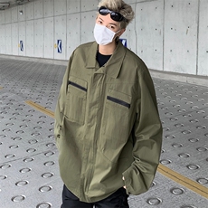 春秋美式慵懒chic外套男复古工装夹克军绿色设计感口袋棒球服潮牌，男装夹克，星座813-2