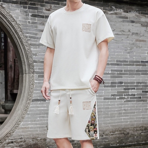 刺绣套装男短裤夏季潮流休闲运动T恤两件套大码A266-TZ7758-P48图片