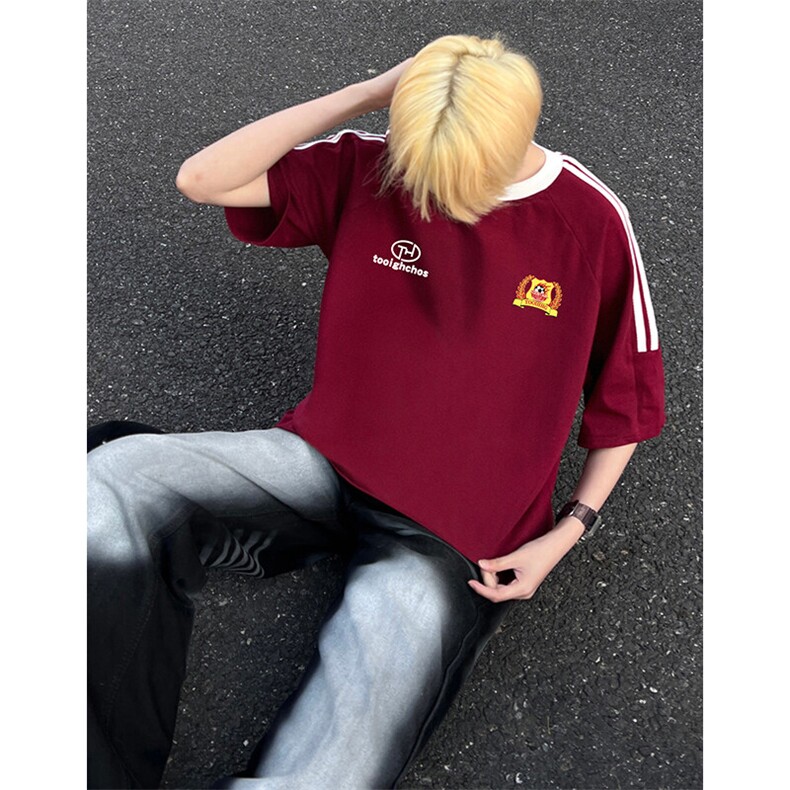 夏季美式高街重磅纯棉三条杠织带撞色男女短袖T恤ZD613-特P30,男装T恤,电商A486-1