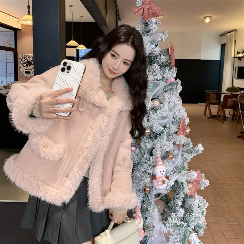 加绒小香风麂皮绒皮毛一体2C229-81217-P218-K408,女装短外套,2C229