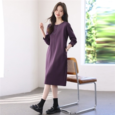 2025年秋季时尚优雅圆领中长款减龄百搭长袖连衣裙，女装连衣裙，依恋蒂丝