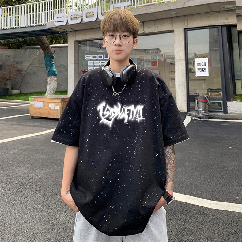量大优供抖音视频支持得物配合二开美式满天星亮片短袖T恤MTX519,男装T恤,电商A486