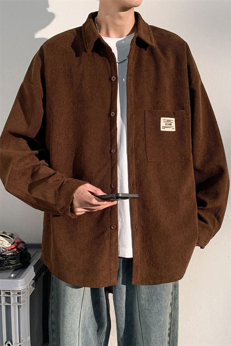 衬衫男秋季新款港风宽松大码灯芯绒长袖衬衣CS025-P38,男装衬衫,星座214-3
