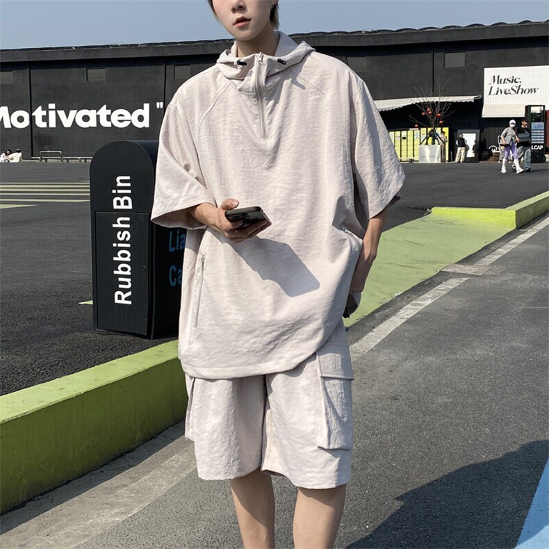 简约设计感高级廓形工装宽松短裤套装短袖套装TZ996P85控118,男装T恤,电商A157