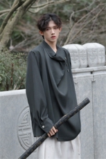 中性风设计感山本耀司不规则立领衬衫男复古暗黑风高级感纯色衬衣，男装衬衫，星座505-2（原电商A260-1)