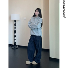 HJ69-P45春季美式假两件格子拼翻领休闲卫衣男女同款POLO领卫衣，男装Polo衫，电商B323A